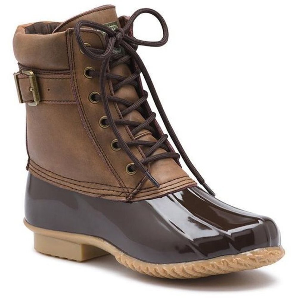 GH Bass Harlequin Duck Boots Mens 8 Brown Leather Rubber Lace Up Rain Snow Boots